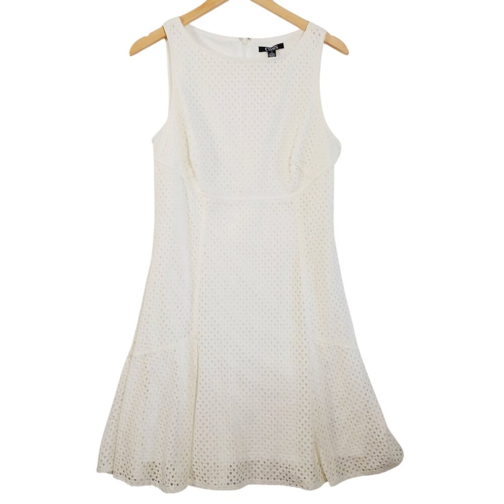 Chaps, Cream Eyelet Dress, Size 12, Sleeveless, Wide Neck, Zip Back